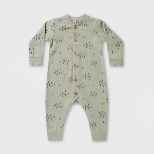 Q by Quincy Mae Baby Trees Fleece Jumpsuit - Sage Green - 3-6M